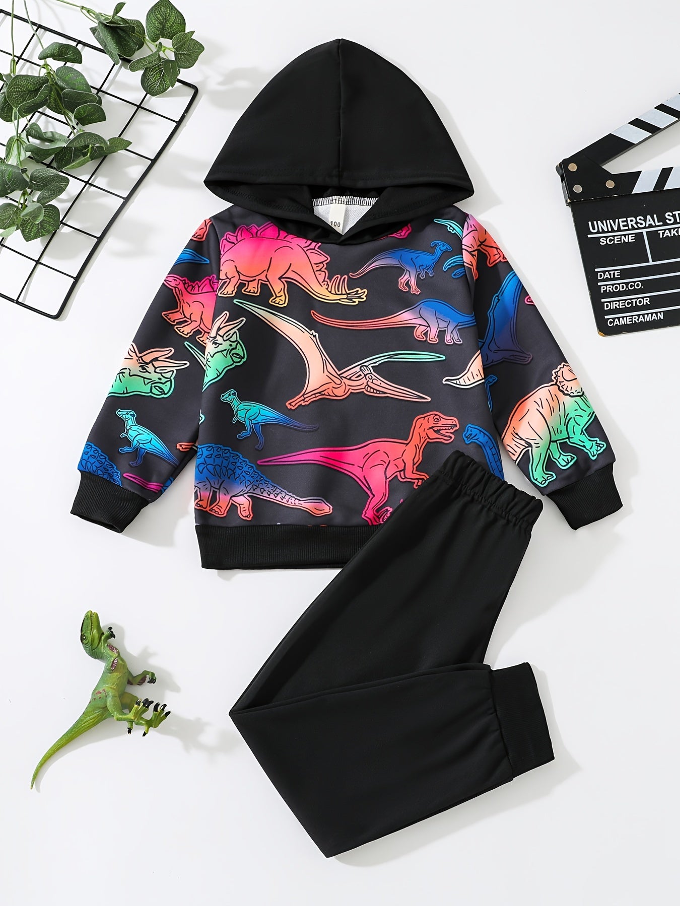Boys Dinosaur Print Hoodie & Pants Set Kids Clothes