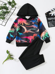 Boys Dinosaur Print Hoodie & Pants Set Kids Clothes