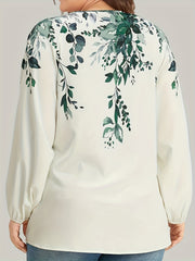 Floral Print Lantern Sleeve V Neck Blouse