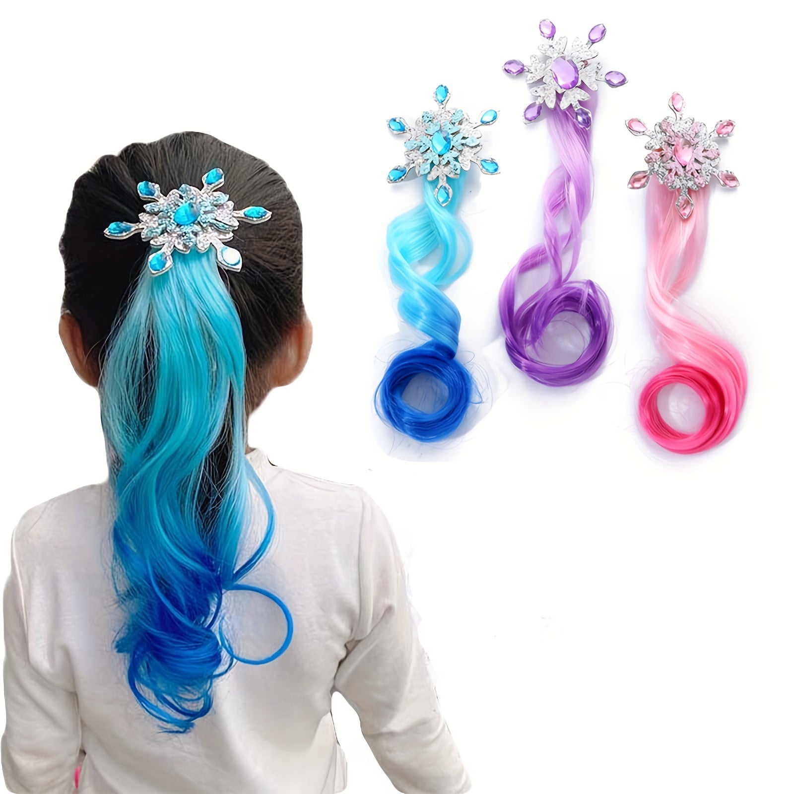 3pcs Children Gradient Wig Hair Clips Long Curly Hair Girls Braided Hair Rope