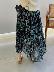 Floral Print Pleated Skirt Elastic Waist Skirt for Spring & Summer