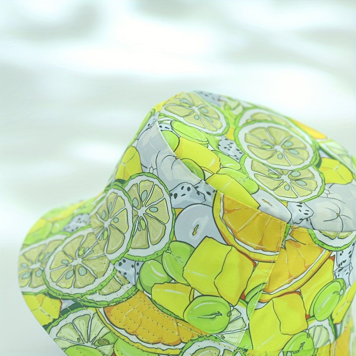 Yellow Lemon Print Reversible Bucket Hat for Women