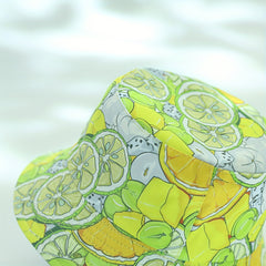 Yellow Lemon Print Reversible Bucket Hat for Women
