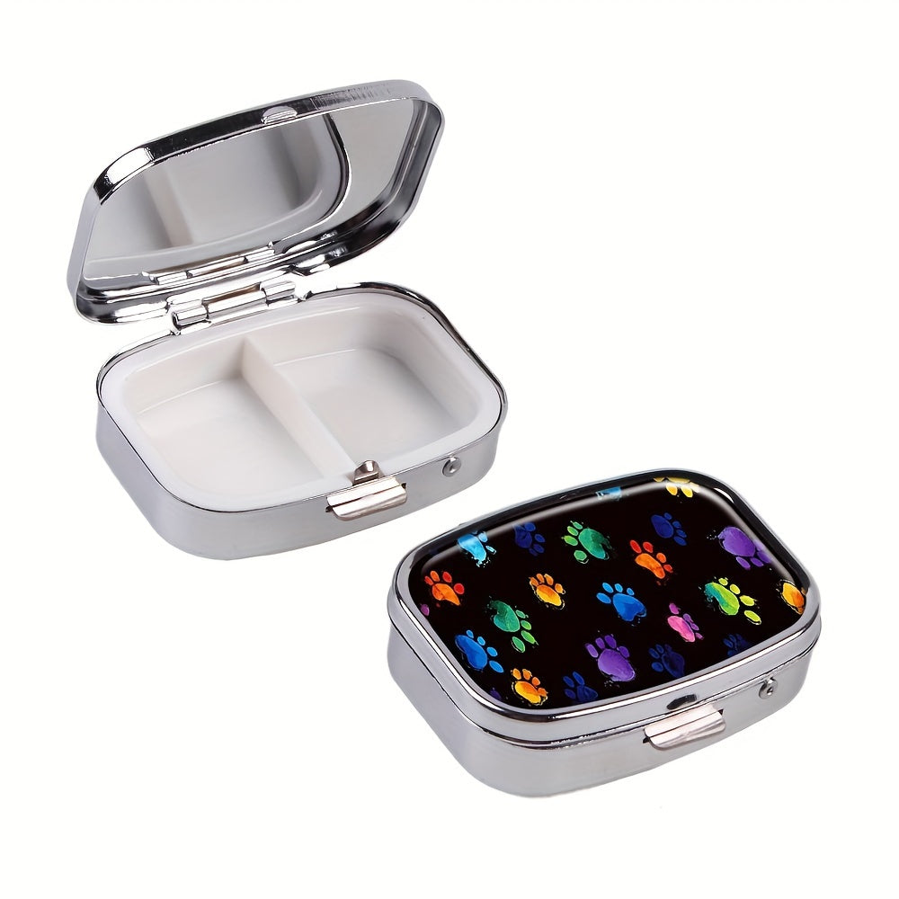 Animal Paw 2 Compartment Pill Case - Compact & Decorative Medicine Organizer