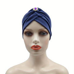 Artificial Gemstone Decor Turban Cap Hijab Hat Head Wrap Chemo Beanie
