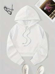 Solid Cropped Hoodies Drawstring Sweatshirt