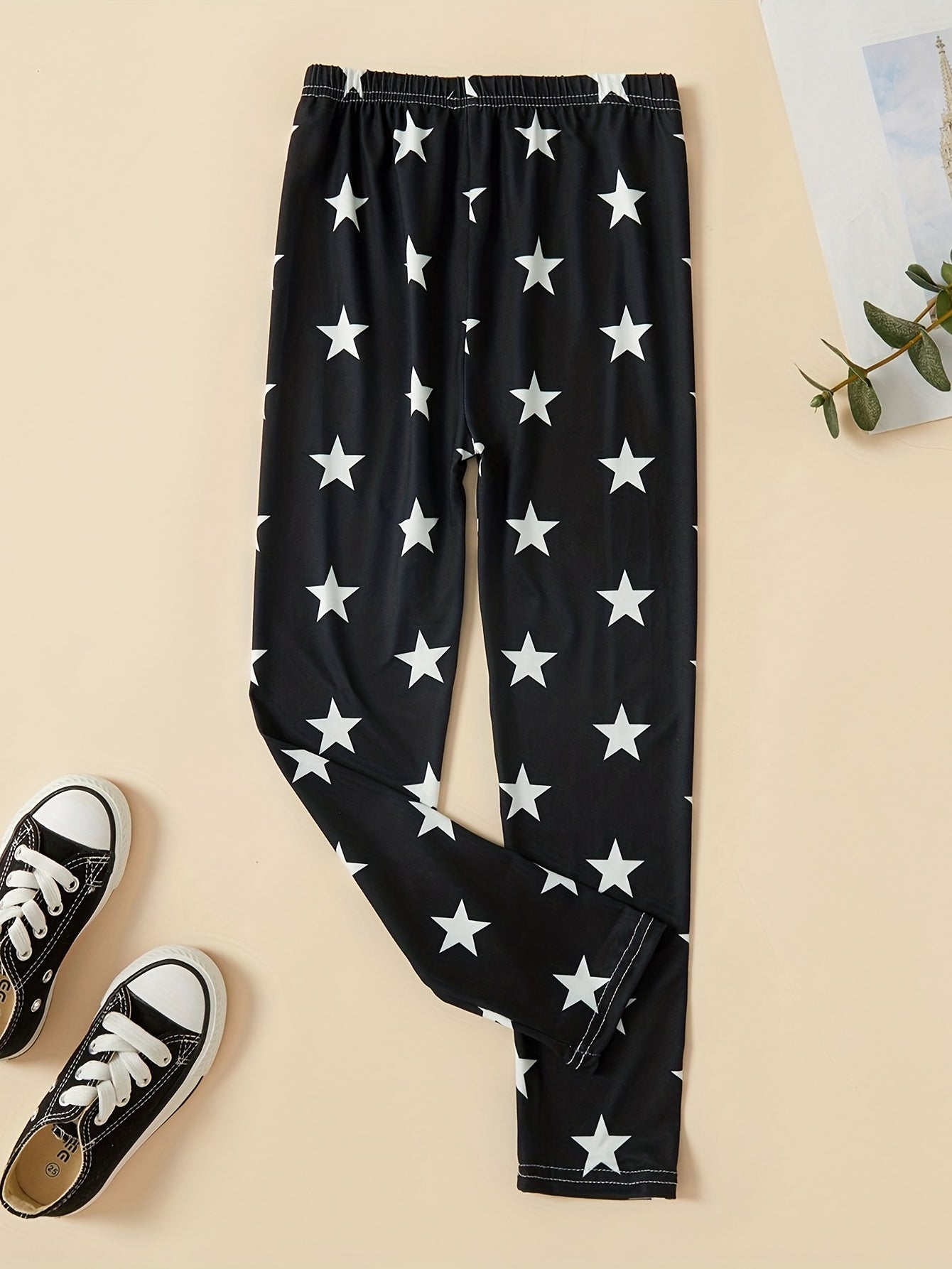 2pcs Girls Footless Leggings Polka Dots Star Graphic Slim Leggings