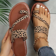 Leopard Print Flat Slides Non Slip Sandals