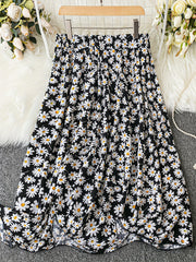 Boho Floral Print Maxi Skirt Women's Plus Size Elastic High Rise