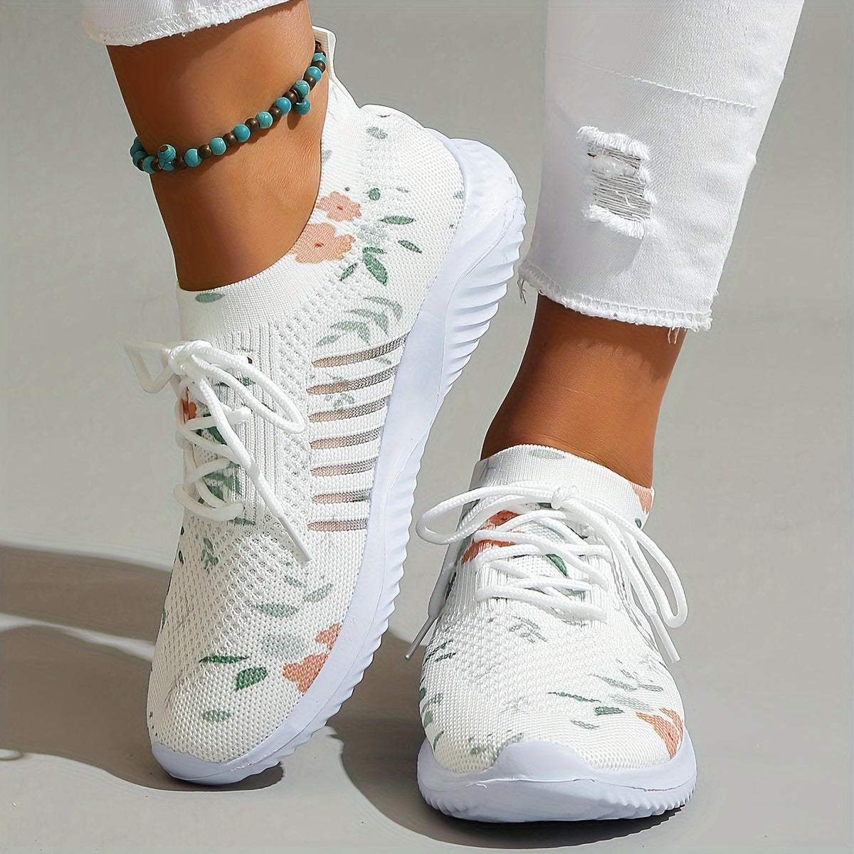 Graphic Print Mesh Breathable Woven Shoes Soft Sole Comfortable Non Slip Shoes