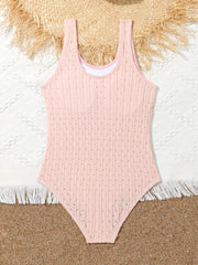 Girls One Piece Swimsuit Sleeveless Solid Textured Beach Vacation