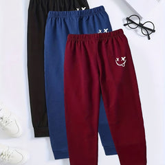 3pcs Boys Active Sweatpants Smiling Print Kids Clothing
