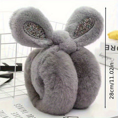Plush Rabbit Ear Warmers Glitter Accents Cozy Winter Earmuffs for Women