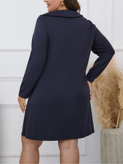 Casual Dress Women's Plus Solid Button Decor Long Sleeve Mini Dress