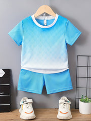 2pcs Boys Gradient Casual Outfit T-shirt & Shorts Set Kids Summer Clothes