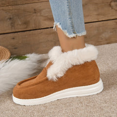 Women's Suede Snow Boots Round Toe Plush Lined Slip On Winter Shoes
