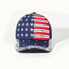 Rhinestone Flag Print Baseball Cap Hip Hop Dad Hat
