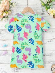 Toddler Girls Dinosaur Graphic T shirt Dress Party Kids Summer Clothes
