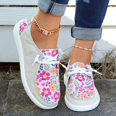 Floral Print Loafers Lace Up Canvas Shoes