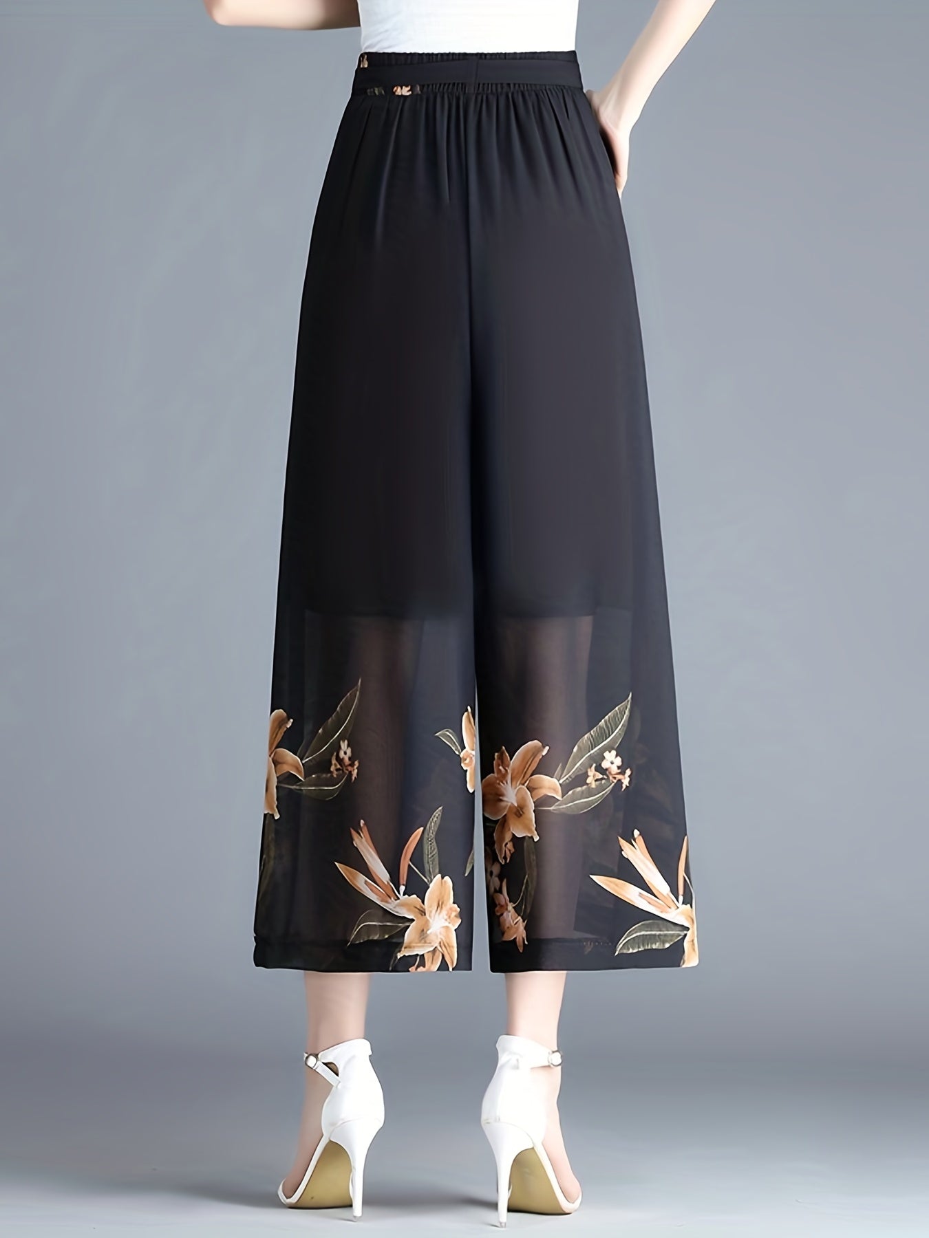 Floral Print High Waist Wide Leg Pants