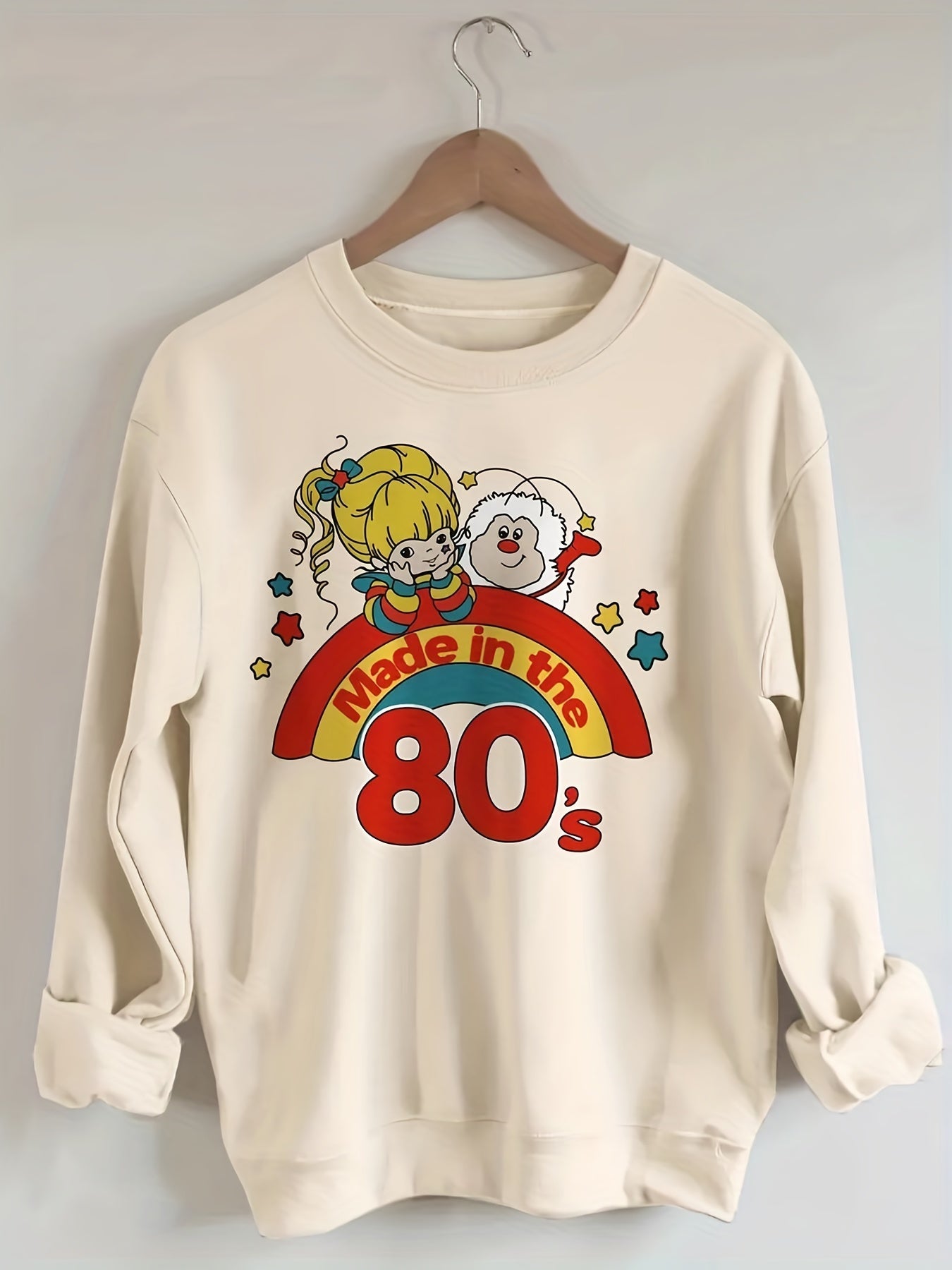 80s Cartoon Print Sweatshirt Long Sleeve Crew Neck Casual Sweatshirt