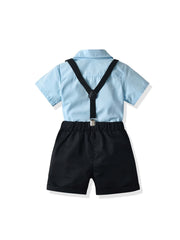 Boys Gentleman Outfit Button Shirt & Suspender Shorts Set