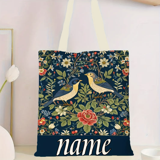 Personalized Floral & Bird Tote Bag for Her