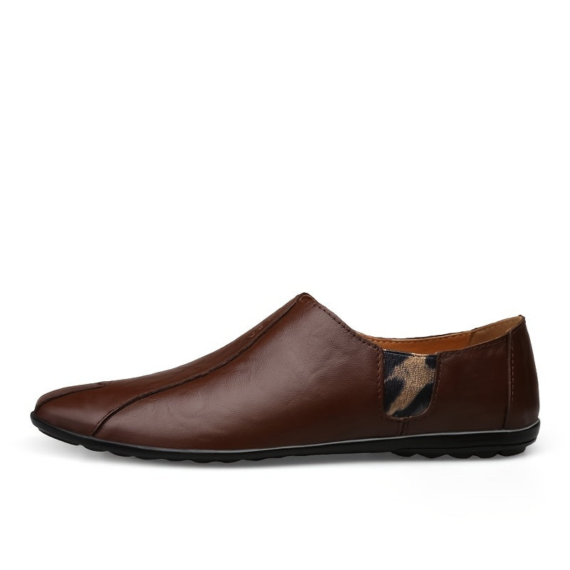 CLOHOO Men's Leather Loafer Shoes Dark Brown