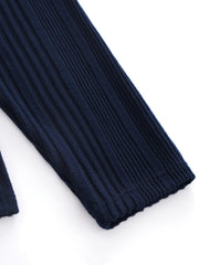Solid Ribbed Button Sweater Round Neck Jumper