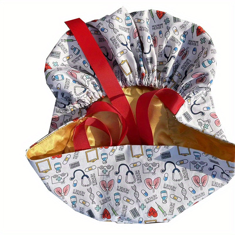 Satin Lined Ponytail Scrub Cap Cartoon Pattern