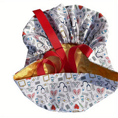 Satin Lined Ponytail Scrub Cap Cartoon Pattern