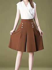 Elastic Waist Bermuda Shorts Casual Wide Leg Shorts
