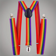 Men's Rainbow Elastic Suspenders Braces 3 Clips