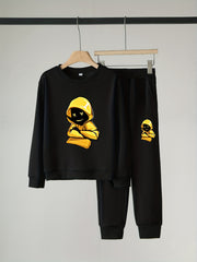 Boy's 2pcs Cartoon Yellow Hoodie & Sweatpants Set