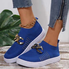 Breathable Mesh Sneakers with Chain Decor for Women