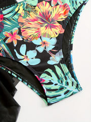 Floral Print Mesh Bikini Set Women's Plus High Stretch Swimsuit