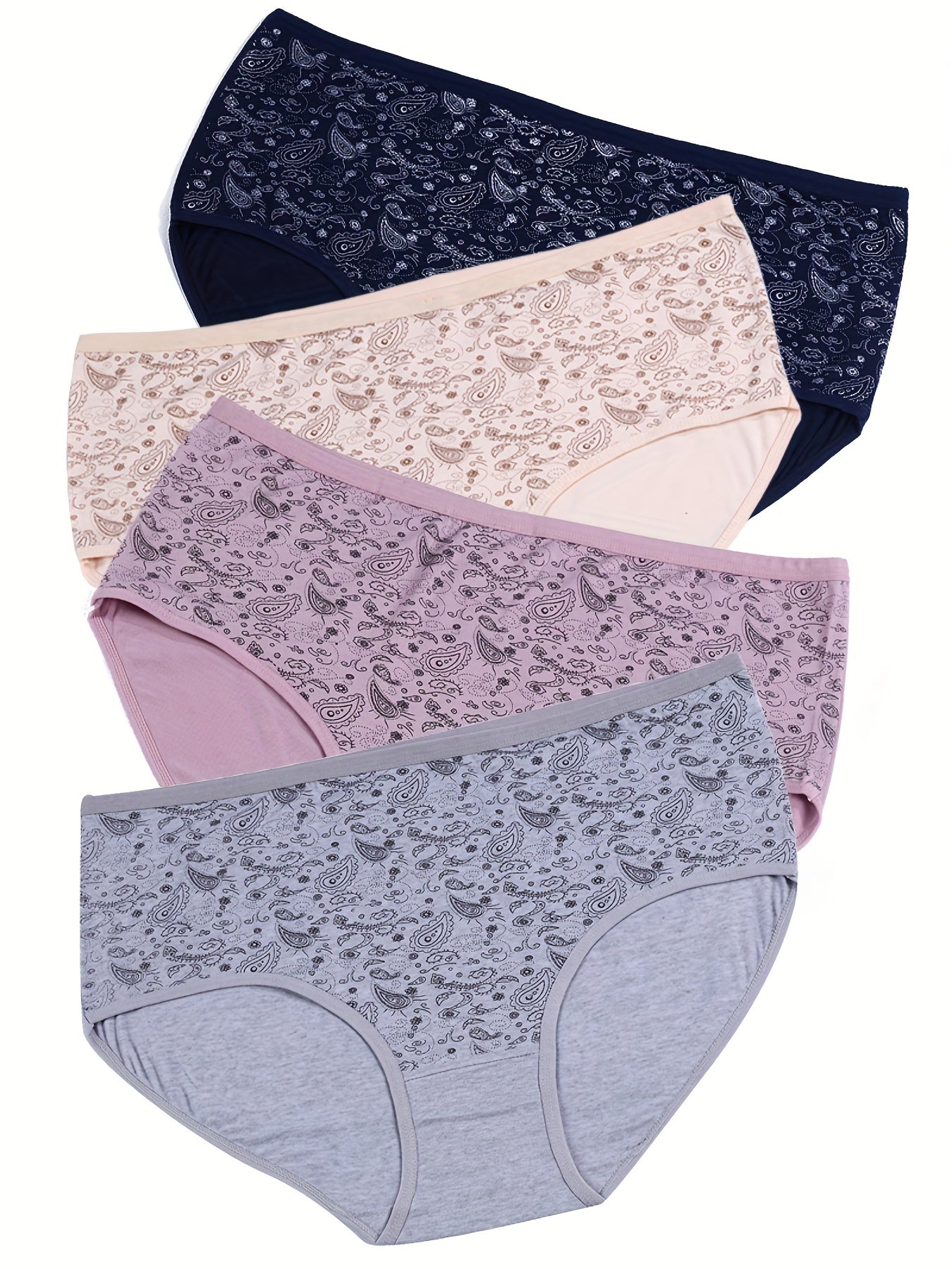 4 Pack Paisley Print Panties Stretch Soft Breathable Underwear