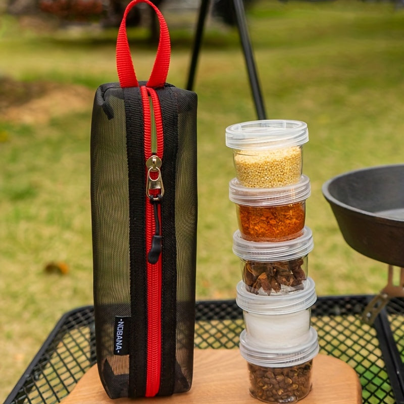 5pc Camping Spice Set Containers Labels BBQs & Picnics Storage Bag