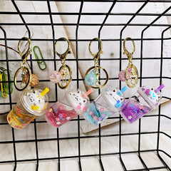 Quicksand Sakura Cat Milk Tea Cup Acrylic Keychain