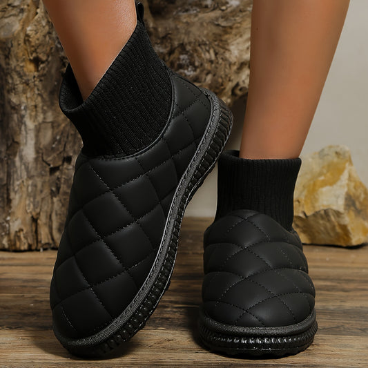 Women's Quilted Snow Boots Fleece Lined Non-slip Round Toe Outdoor Ankle Boots