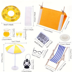 Mini Summer Camping Set w/ Tent Towel Swimming Ring for Doll House Decoration