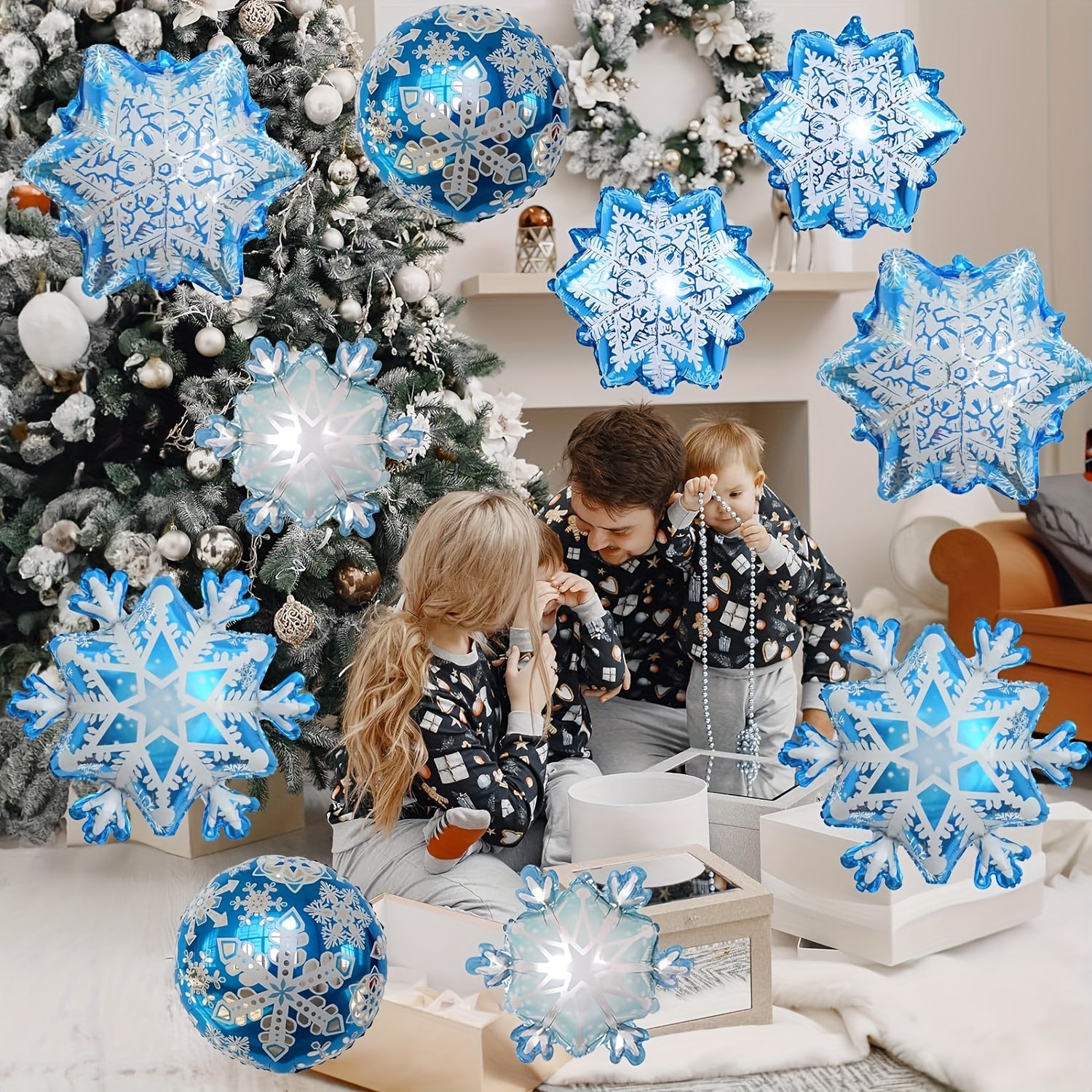 10pcs Large Snowflake Foil Balloons Christmas Snowflake Balloons