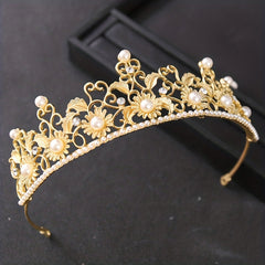 Vintage Baroque Sunflower Crown Tiara Bridal Faux Pearl Hair Accessories