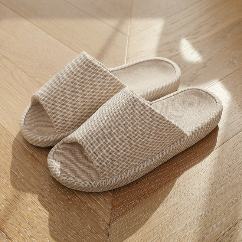 Women's Striped Home Slippers Soft Open Toe Flat Mute Shoes