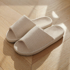 Women's Striped Home Slippers Soft Open Toe Flat Mute Shoes