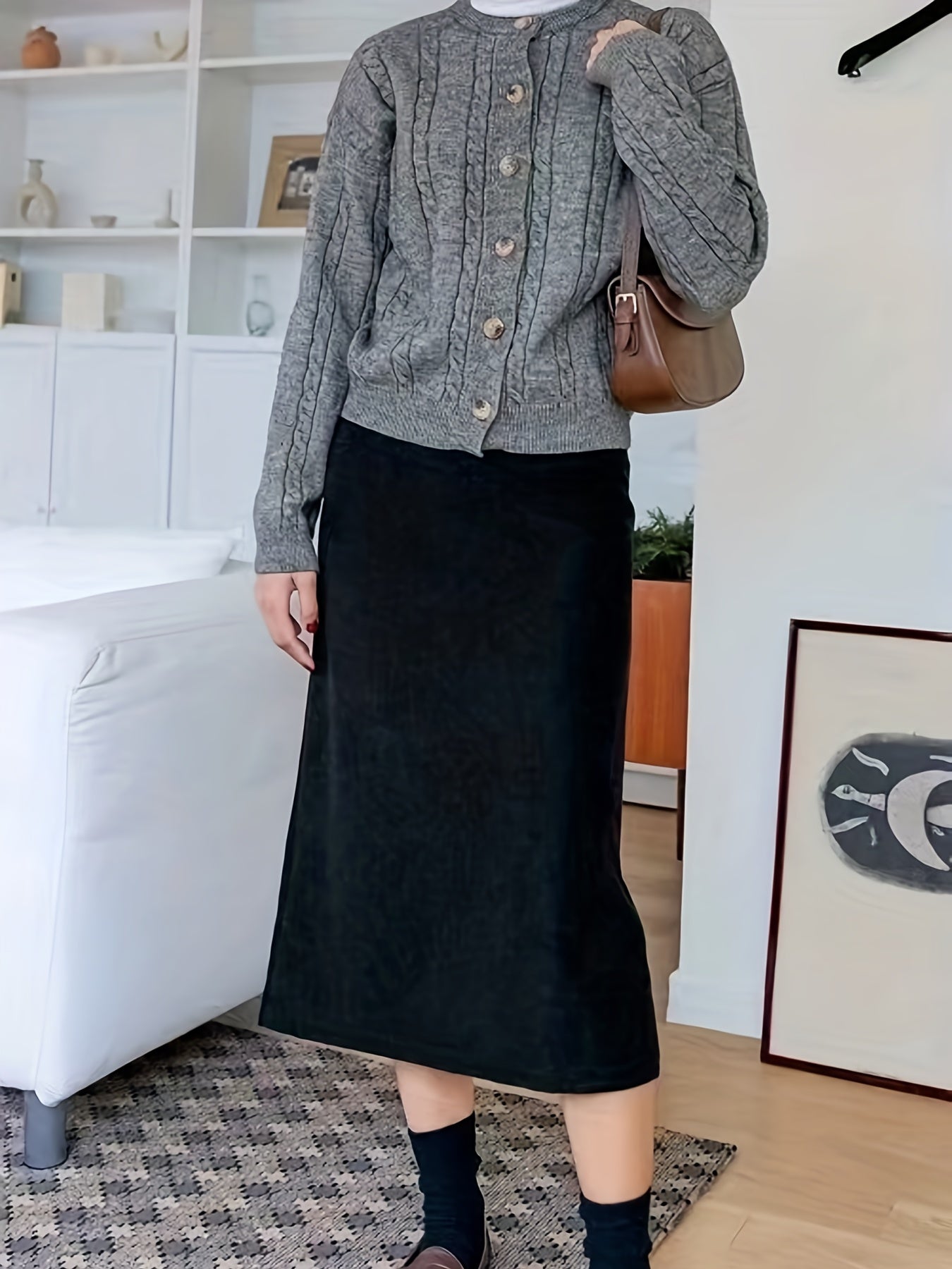 Casual Cardigan Women Solid Button Long Sleeve Round Neck Knit