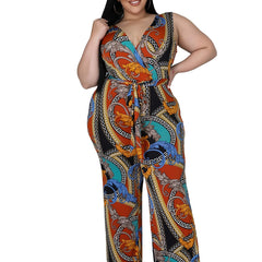 Random Print Jumpsuit Women's Plus Casual Jumpsuit
