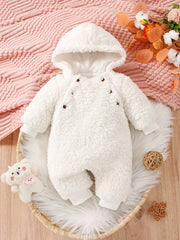 Baby Thermal Hooded Jumpsuit, Warm Furry Onesie for Girls Boys