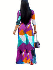 Colorblock Geometric Print Maxi Dress