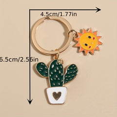 Cartoon Sun Cactus Flower Keychain Key Ring Purse Bag Backpack Car Key Charm